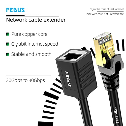 Image of FEDUS Cat8 Ethernet Extension Cable RJ45 Shielded Male to Female LAN cord Extender Cable, Support cat7 / Cat6 / Cat5e / Cat5 Standards High Speed 40Gbps 2000Mhz SFTP Patch Cord LAN Cable (1 Meter)
