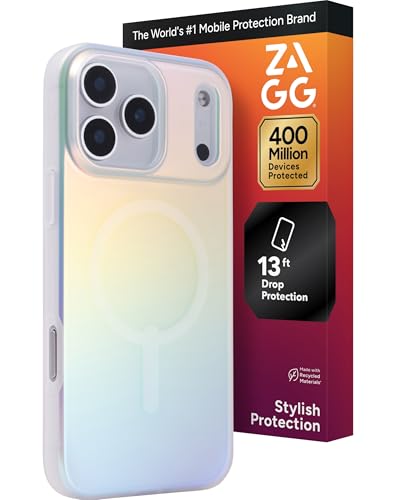 ZAGG Milan Coque de téléphone à Clipser pour iPhone 17 Pro Max - Iridescent, graphène Robuste avec Protection Contre la Chute (13 ft/4m), Bords texturés et Design étincelant, Compatible avec Charge