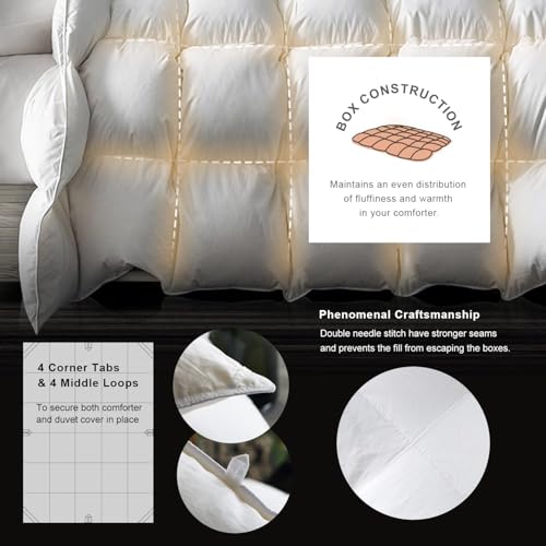 Image of Royoliving Premium Feathers Down Duvet Insert Comforter Oversized King Size All Season Medium Warmth White 100% Cotton Cover with Corner Tabs (120x98, 77 oz)