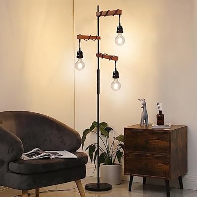 Assemer Dimmable Industrial Floor Lamp,Modern Farmhouse Tree Standing Lamps for Living Room Bedroom Office Rustic Home Decor