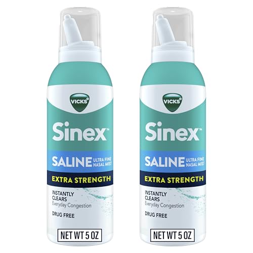 Image of VICKS Sinex Saline Extra Strength Nasal Spray, 3X Concentrated* Drug Free Ultra Fine Mist, Instantly Clears Mucus, Ultra Concentrated to Clear Congestion Fast, Safe For Daily Use, 5 OZ x 2