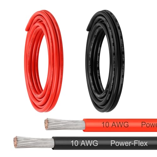 Marine Wire 10 AWG 10FT Red & 10FT Black Tinned Copper Boat Cable Ultra-Flexible 10 Gauge Marine Grade Electrical Wire for Bilge Pump LED Lights and RV