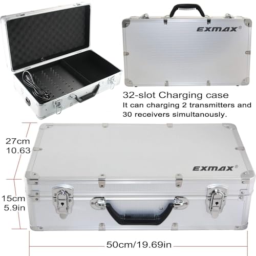EXMAX EX-100S 72MHz Wireless Tour Guide System Microphone Earphone for Church Teaching Silent Live Conference Travel Interpretation Speech Museum(2 Transmitters & 30 Receivers Charge Case Mini-USB)