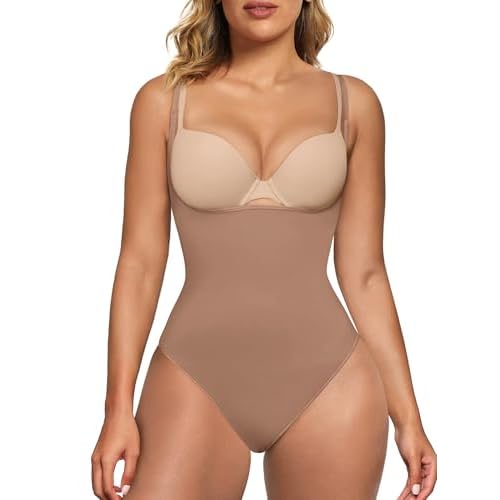 SHAPERX Women's Shaping Bodysuits Open Bust Tummy Control Body Shaper Mid-Thigh Bodysuit Shorts Seamless Shapewear