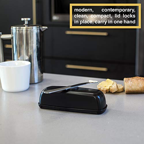 Butter Hub Butter Dish with Lid and Knife, Magnetic Butter Keeper, Easy Scoop, No Mess Lid, Plastic, Dishwasher Safe (Black) - Thumbnail 5