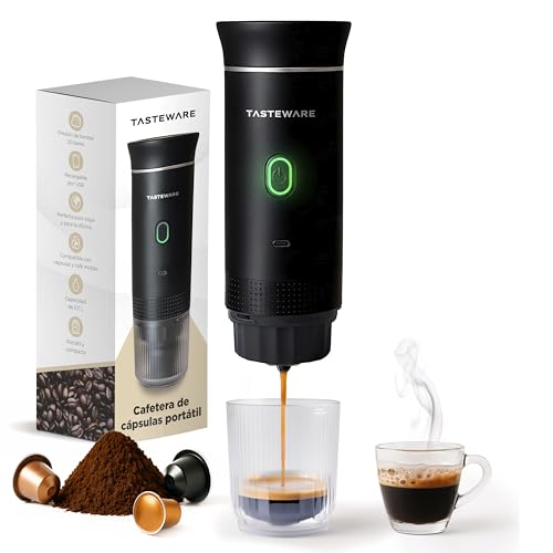 TasteWare Cafetera Portatil Capsulas - Cafetera Portátil de Espresso 3 en 1, Máquina de café portátil, Para cápsulas pequeñas o grandes y café molido, Cafetera de viaje portatil individual