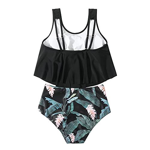 OMKAGI Womens Ruffle Bikini Top High Waisted Bathing Suits Bottom Sexy Tankini (XXL,37-Black Floral) - Image 3