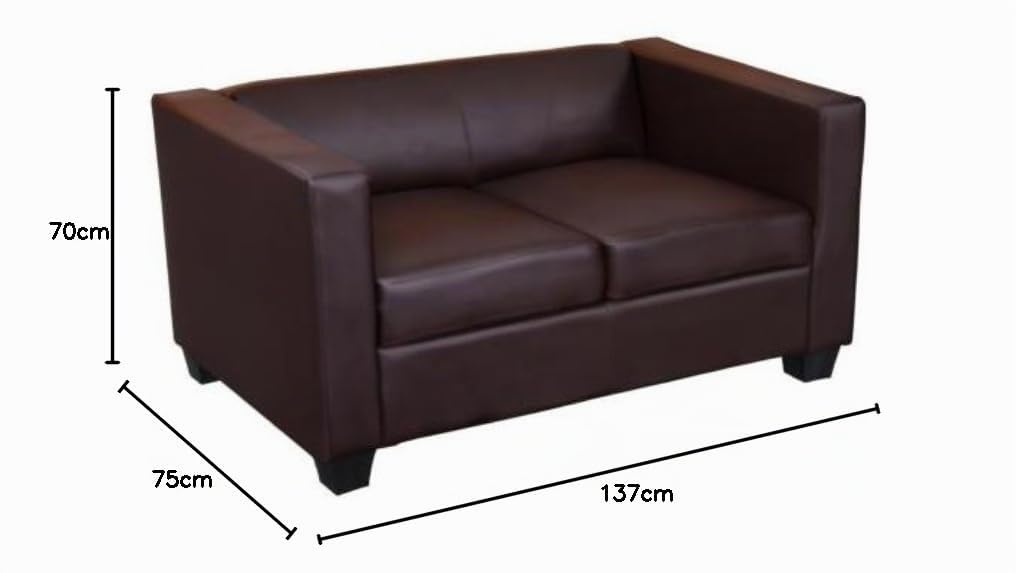 Mendler Divano sofa 2 posti lounge moderno elegante serie Lille M65 75x137x70cm - ecopelle marrone