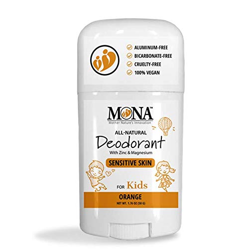 MONA BRANDS 100% Natural Kids Deodrant for Boys and Girls | Safe Deodorant for Kids | No Baking Soda, Aluminum or Synthetic Scents | Hypoallergenic (ORANGE 1.76 Oz)