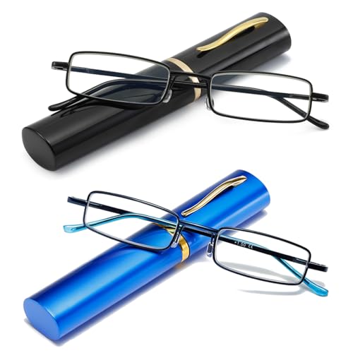Image of Blue Light Blocking Reading Glasses - Slim Pocket Readers with Pen Clip Case Mini Lightweight Readers
