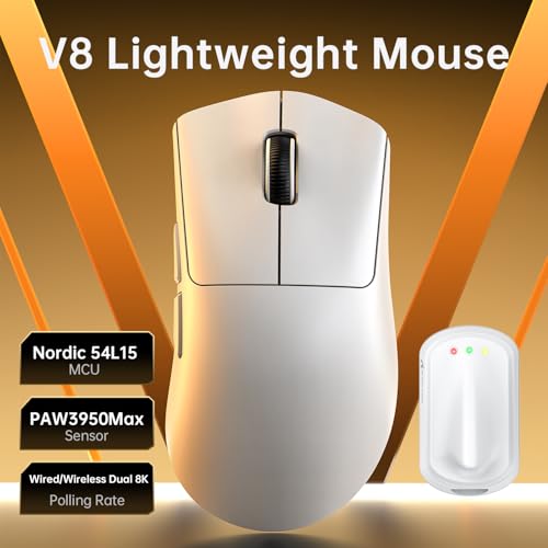 MAMBASNAKE x ATTACK SHARK V8 Wireless Gaming Mouse, 59g Ultra-Lightweight, PAW3950MAX Sensor, SHARK 8K Dongle, Tri-Mode (2.4G/Bluetooth/Wired), Right-Hand Ergonomic Design, Web-Based Software - Afbeelding 3