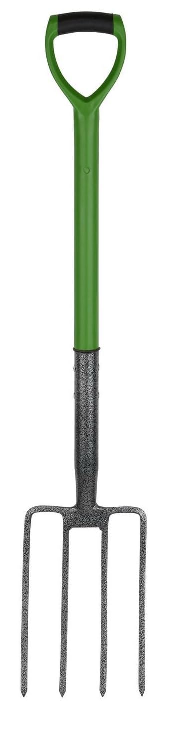 Unibos | Digging Fork Carbon Steel Soft Grip D Handle | 4 Prong Head | Strong Versatile & Durable Metal Pitchfork | Perfect For Gardeners Builder Industrial Work & Cultivation (Fork)