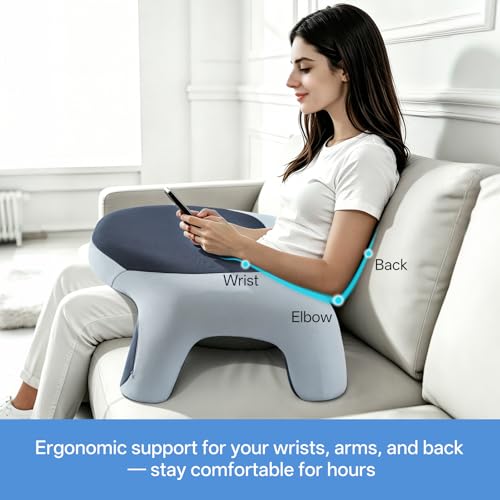 Image of Ergonomic Curved Lap Desk Pillow for Gaming & Reading, Soft Memory Foam Lap Laptop Desk with Cup Holder & Phone Pocket, Breathable Non-Slip Lap Pillow for Bed Couch, Ideal Gamer Gift