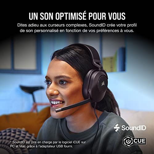 Corsair HS65 Surround Casque de Jeu Filaire Multiplateforme - Son Surround Dolby 7.1 - SonarWorks SoundID - Compatible iCUE - PC, Mac, PS5, PS4, Xbox, Nintendo Switch, Mobile - Carbon