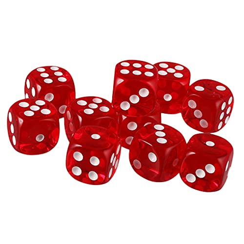 Yourandoll 10 STÜCKE Polyedrische Würfel D6 Würfel 16mm Acryl Dice Spielwürfel for DND RPG Dungeons & Dragons Tischspiele (Rot)