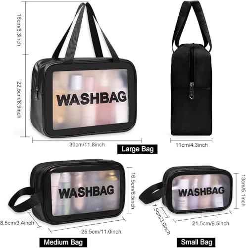 Image of Makeup Pouch Bag PVC Travel Toiletries Organizer Cosmetic Bags Wash Bag Pouch for Travel Kit Toiletry Bag Portable Organizer Case Carry Pouch for Women Bathroom Set of 3 (Black)