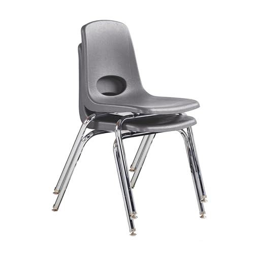 Image of FDP 18 inch School Stack Chair,Stacking Student Seat with Chromed Steel Legs and Swivel Glides for Classroom, Homeschool or Office - Gray (2-Pack), 13050-GY