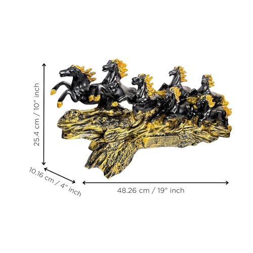 Image of eCraftIndia Golden & Black Resin 7 Running Victory Horse Statue | Vastu Feng Shui Showpiece for Home Decor Office | Horse Figurine Good Luck Gift for Housewarming Birthday