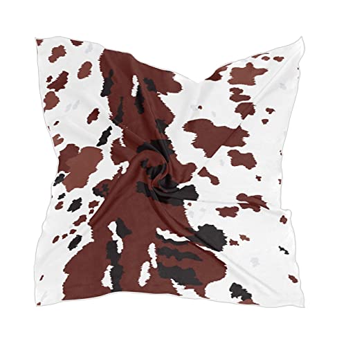 OTVEE Brown Animal Cow Print Bandana, 23.6 inch Satin Square Scarf Headband Kerchief for Women