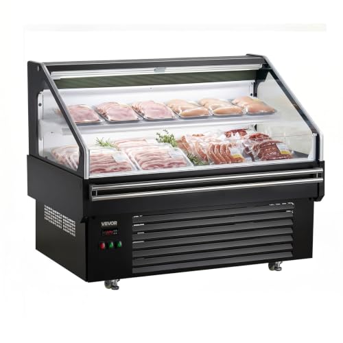 Image of VEVOR Open Air Merchandiser, 4.6 cu. ft. Shelving Commercial Refrigerator, Grab and Go Fan Cooling Display Cooler, with LED Lighting, Night Curtain, Horizontal for Restaurants, Stores, Office