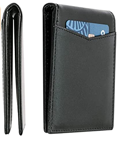 Image of Contacts Men's Genuine Leather Wallet | RFID Blocking Bifold Wallet for Men | Up to 8 Card Slots Including 1 ID Window (Black)