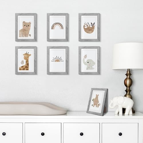 Image of upsimples 5x7 Picture Frame Set of 10, Display Pictures 4x6 with Mat or 5x7 Without, Multi Photo Frames Collage for Wall or Tabletop Display, Gray