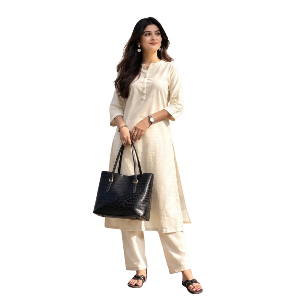 Women’s Solid Cotton Kurta Set with Pants | Classic Straight Fit Ethnic Wear for Daily & Office Use-image-32