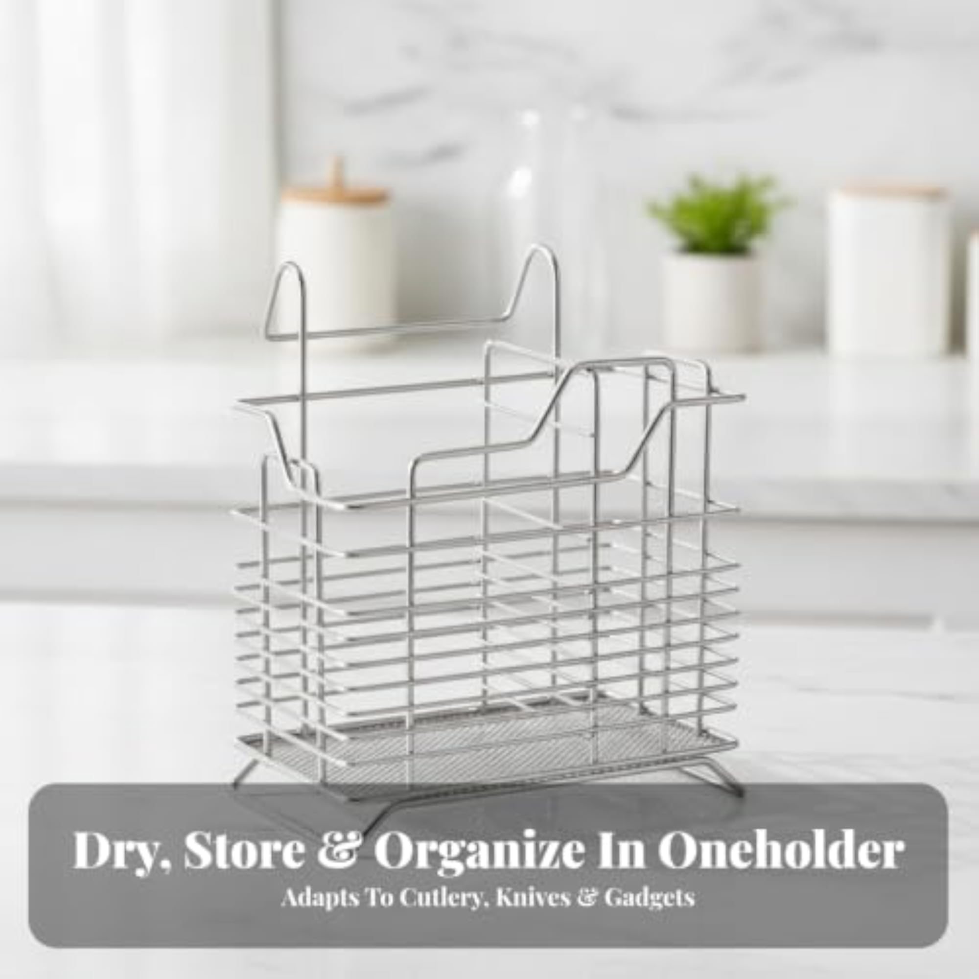 Stainless Steel Utensil Holder with Compartments