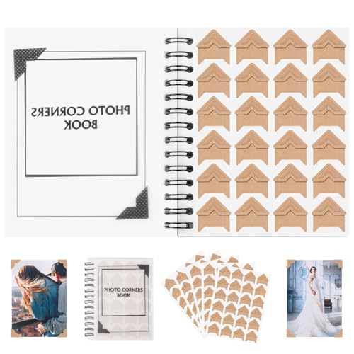 GOONAVI 15 Sheets 360 PCS Cowhide Photo Corners Notebook, Self-Adhesive Corners for DIY Album Journal, Corner Stickers for Trip Memory Book