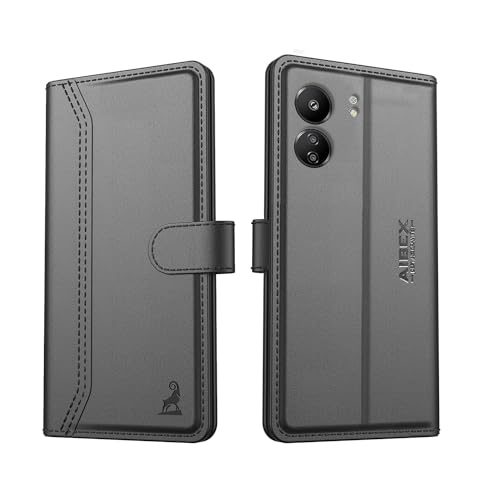 Image of AIBEX Compatible for Redmi 13C 4G / Poco C65 4G Flip Cover Leather Finish | Inside TPU with Card Pockets | Wallet Stand | Complete Protection Flip Case - Black
