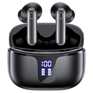 Wireless Earbuds Ear Buds 68H Playtime Bluetooth 5.3 Headphones with Dual Power Display Charging Case IPX7 Waterproof Deep Bass Earphone with Microphone Headset for Phone Tablet TV Business Sport