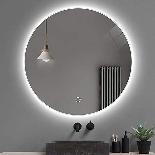 Espejo de baño, Espejo de baño LED Iluminado de 500/600/700/800 mm Espejos Redondos con luz LED Espejo de tocador LED para baño, montado en la Pared, interrupto