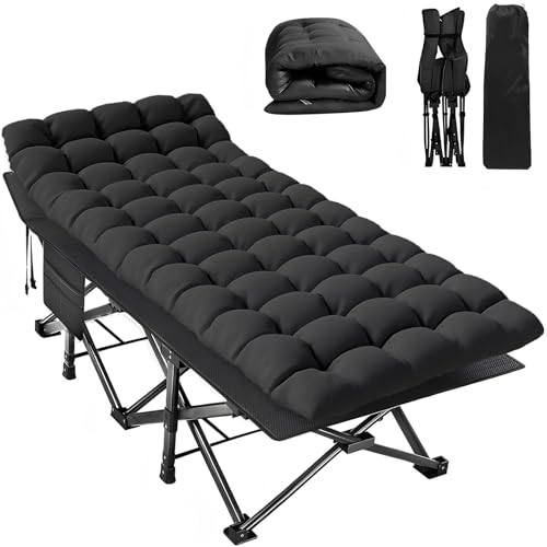 Image of Fujampe Folding Camping Cot XL for Adults 600LBS(Max Load) Heavy Duty Sleeping Cots with Mattress, Carry Bag, 1200D Double Layer Oxford Portable Camp Cots for Home Office Outdoor (Black, 1 Pack)