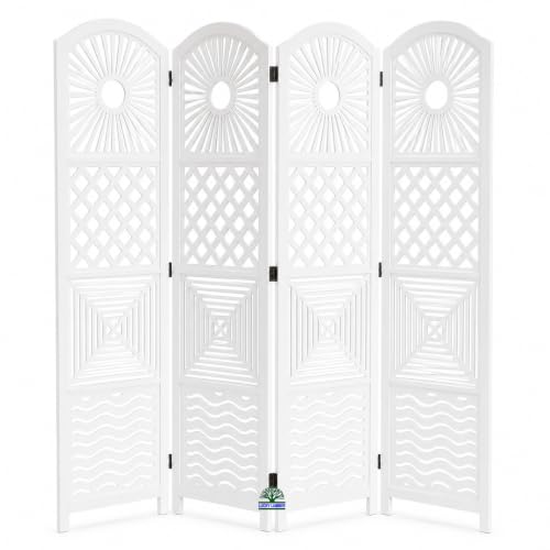 Image of Wooden Room Divider Partition for Living Room | Foldable 4 Panel Decorative Privacy Screen Separator for Home, Office & Bedroom | Modern (Snow White)