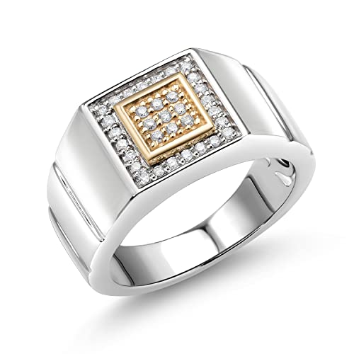 Gem Stone King Men's 10K Yellow Gold and 925 Sterling Silver 2 Tone White Lab Grown Diamond Ring for Men | 0.19 Cttw, | DEF Color | VVS-VS Clarity | Available In Size 7, 8, 9, 10, 11, 12, 133
