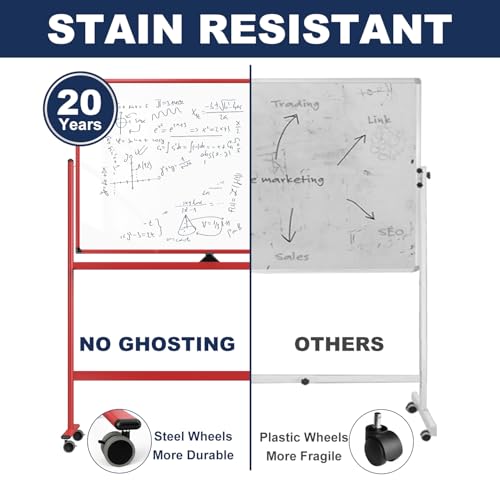 Image of Large Dry-Erase Rolling Magnetic Whiteboard - 48 x 32 Inches Dry Erase Board with Stand Height Adjust Double Sides Mobile White Board Easel on Wheels with 25 Sheets Paper Pad Office, Home & Classroom