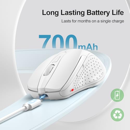 Image of TECKNET Wireless Mouse, BT 5.0 /2.4G, Rechargeable 6-DPI Silent, White | Bluetooth 5.0 /3.0 & USB A, 2-Device Easy Switch, Wide OS Compatible, 6 Buttons, 6-DPI up to 4800, Ergonomic for S to M Hands