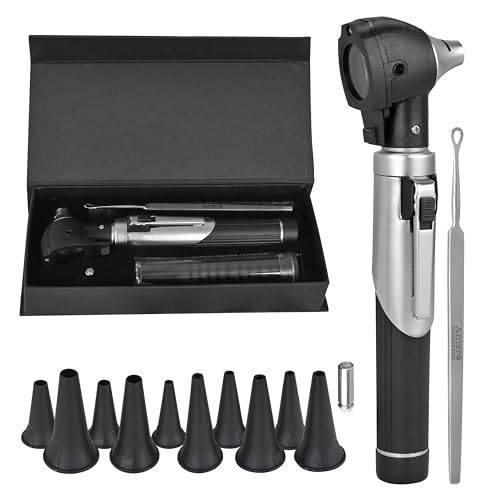Fiber Optic Mini Otoscope with LED Light Ear Inspection & Wax Removal Tool for Home Use Clear Magnification Bright Illumination & Reusable Tips Safe Ear Care for Adults & Children (Silver)