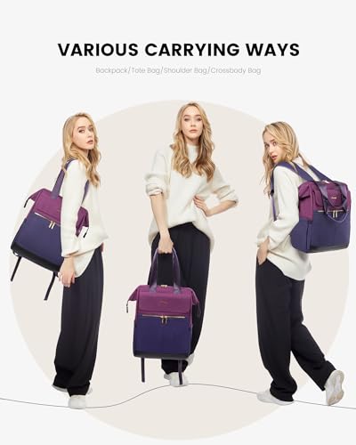 Image of LOVEVOOK Laptop Backpack for Women, 17.7 Inch Work Laptop Bag with USB Port, Fashion Teacher Nurse Backpack Purse, Waterproof Travel Computer Backpack with Organizer Bag, 2pcs, Blue-Purple