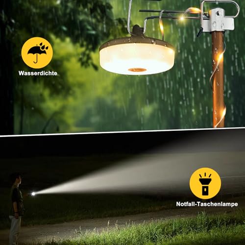 Camping Lichterkette Aufrollbar und Wasserdicht mit 8 Beleuchtungsmodi, Tragbare Wiederaufladbare LED Lichterkette Für Zelt Camping, Festival Zubehör, Deko Garten, Lichterkette Innen(10M)