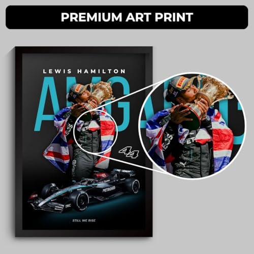Image of Lewis Hamilton Poster Mercedes F1 Poster | Framed AMG F1 Car A4 Sized (31 x 23 cm) | Lewis Hamilton Posters | Mercedes Car Frame for Wall, Gift for Boys, Formula 1 Frame | Formula 1 Frames (F 027)