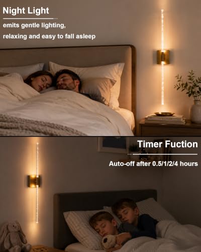 Image of Wall Sconce Set of 2: Gold Rechargeable Wireless Magnetic Install, Crystal | 10000mAh Battery Operated, 360 Rotatable Wall Light,4CCT Dimmable LED Scone Lighting for Living Room Bedroom. 31.7in