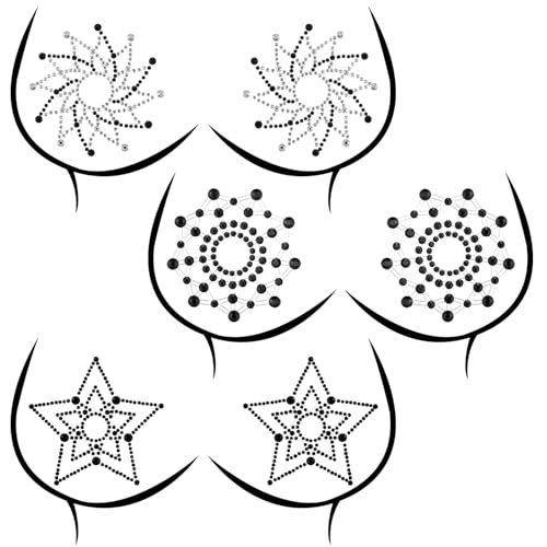 6 Pcs Rhinestone Pasties Crystal Glitter Pasties Nipple Covers Sexy Breast Covers Nipple Stickers