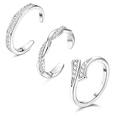 FIBO STEEL 3 PCS 925 Sterling Silver Post Adjustable Toe Rings - Open Cuff Toe Rings - CZ Ring Band Rings - Beach Foot Jewelry Set