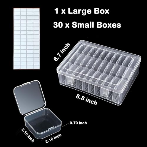 Image of Small Bead Organizer Storage Box, 30PCS Mini Clear Plastic Containers Transparent Rectangle Cases with lid for Collecting Beads Jewelry Crafts Nail Tiny Items