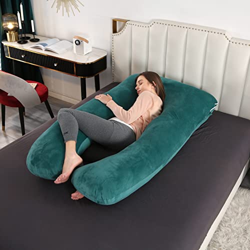 Image of Amagoing 55 inches Pregnancy Pillows for Sleeping, U Shaped Maternity Full Body Pillow for Pregnant Women with Hip, Leg, Back, Belly Support, Removable Washable Velvet Cover (Teal Green)
