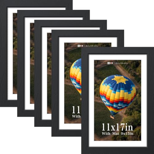 Image of VCK 11x17 Picture Frame 5 Pack, Black Exclusive Wood, Real Glass, for Print