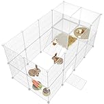 HOMIDEC Rabbit Run,Double Puppy Pen with Door,Encrypted Wire Mesh Cages 29 Panels Indoor/Outdoor DIY Metal Pet Fence for Puppy,Rabbit,Kitten,Hamster,Guinea Pig,Turtle,Hedgehog.White(140x70x70CM)