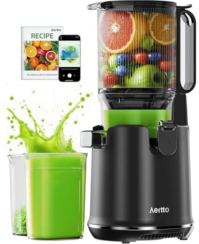 Aeitto Max5 Cold Press Juicer, with 5.3“ Extra Wide Mouth, Juicer Machines For Whole Fruits & Vegetables, High Juice Yield, Professional Juice Maker, Self Feeding, Easy to Clean,Black