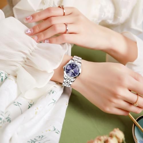 Image of OLEVS Womens Watch Fashion Dress Diamond Female Watches for Ladies Analog Stainless Steel Waterproof Luminous Day Date Two Tone Wristwatch